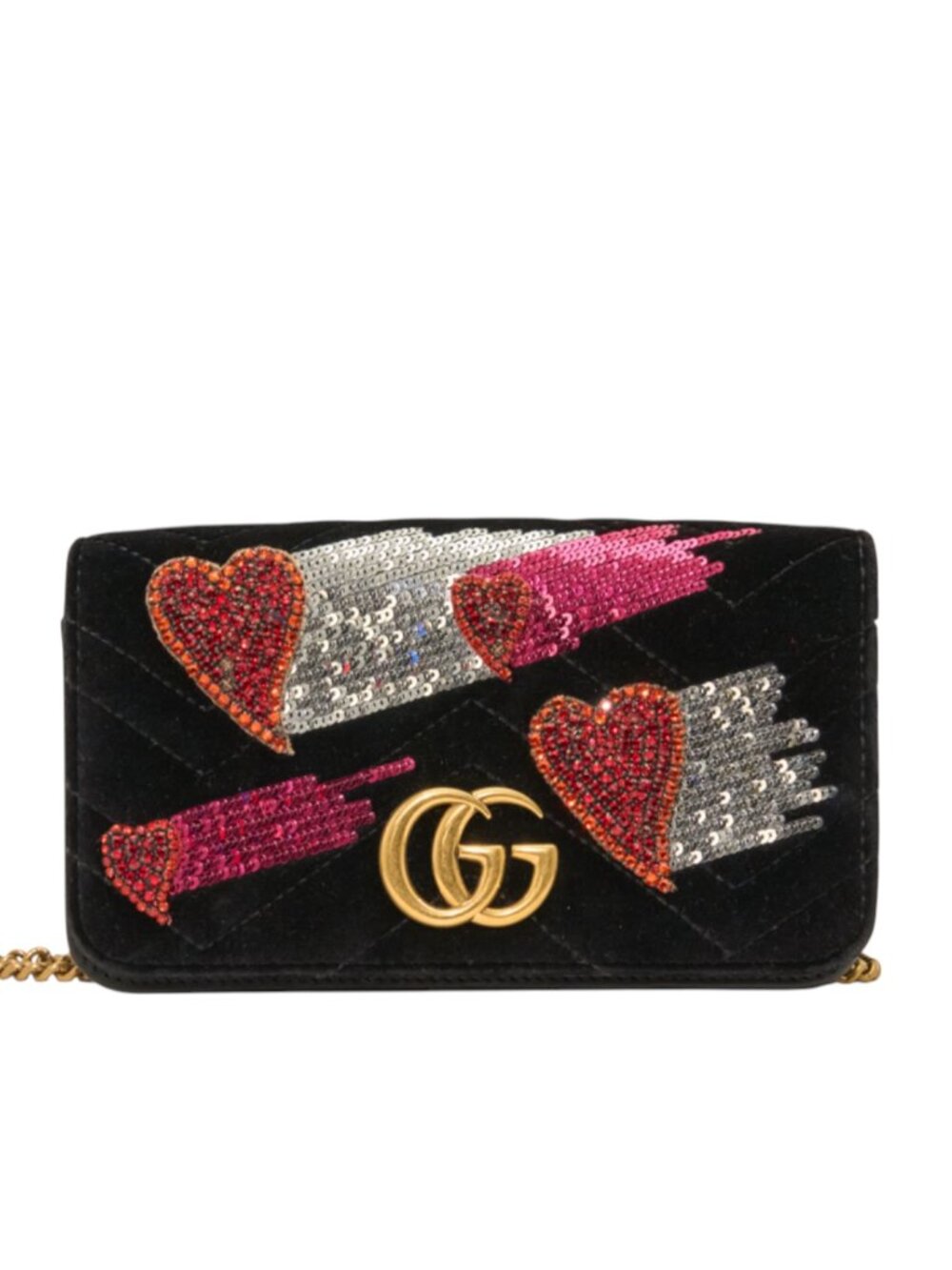 Gucci GG Marmont Heart Chain Flap Bag in Black Velvet